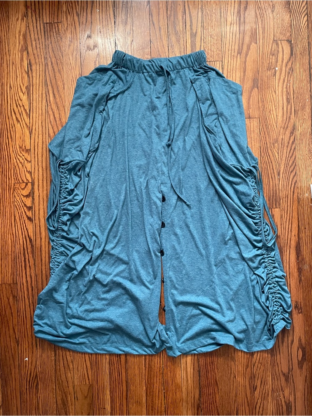 Thaluta Teal Convertible Maxi Skirt Palazzo Pants Boho Ruched Drawstring